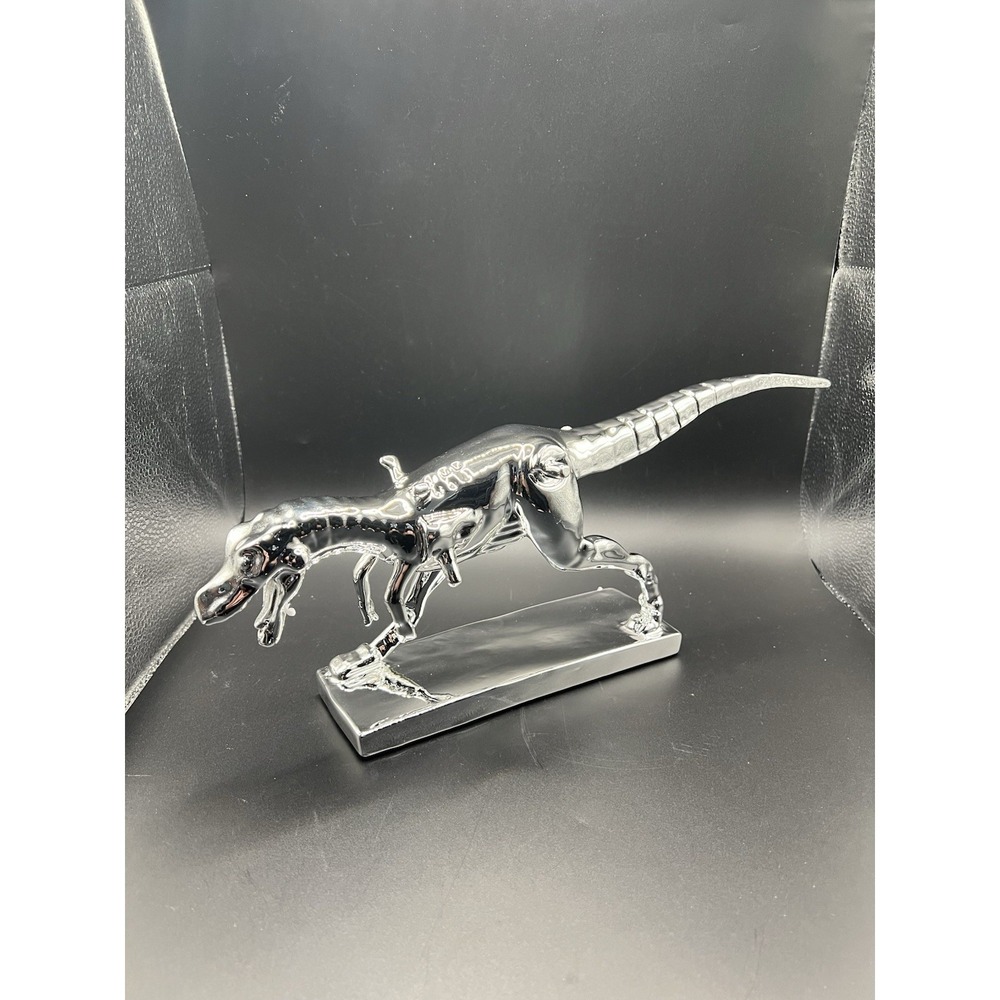 Chrome Silver Dinosaur Skeleton Statue T-Rex Sculpture Figurine Decor 9